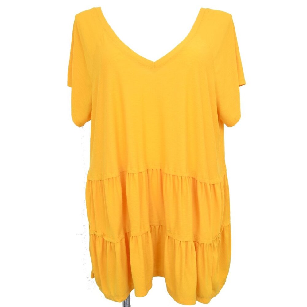 Roaman's PLUS Size 1X (22/24) Yellow Tiered Tunic Short Sleeve Top Mini Dress